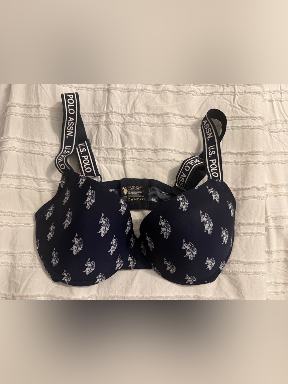 U.S. Polo Assn. Navy and White Logo Print Underwire Bra